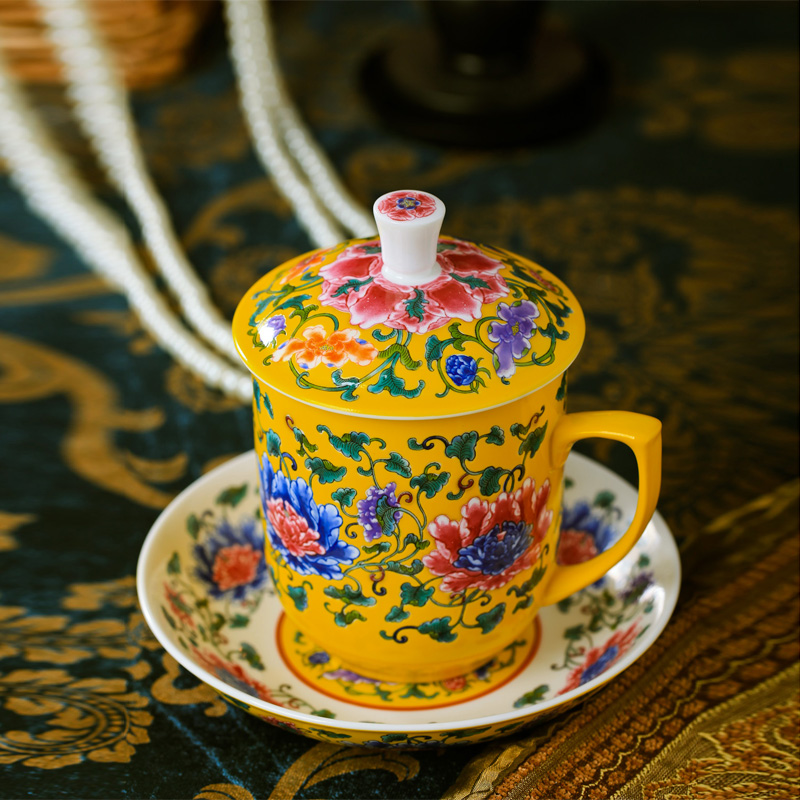Jingdezhen ceramic office tea enamel pastel color tea cups of green tea a cup of tea cups with cover cups