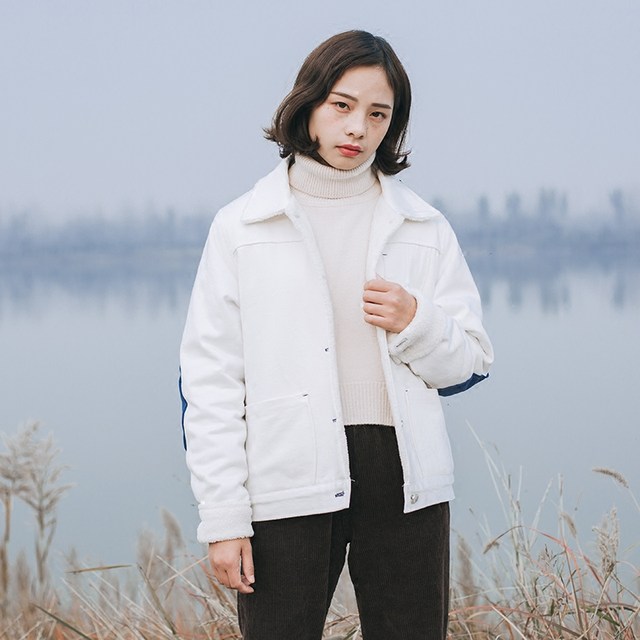 Reminiscence Forest Spring and Autumn Japanese Literature and Art Retro Student Tooling Jacket White Denim Loose Short Coat Women's Tops