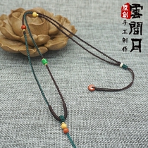 Hand knitting jade hanging rope jade necklace pine button rope sweater chain male and female red rope