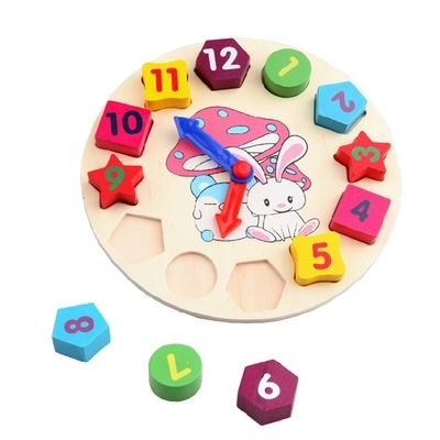 Young Children Wooden Clock Toys Puzzle Digital Pairing Shape Building Blocks Baby Puzzle Early Education Toys 1-3 years old
