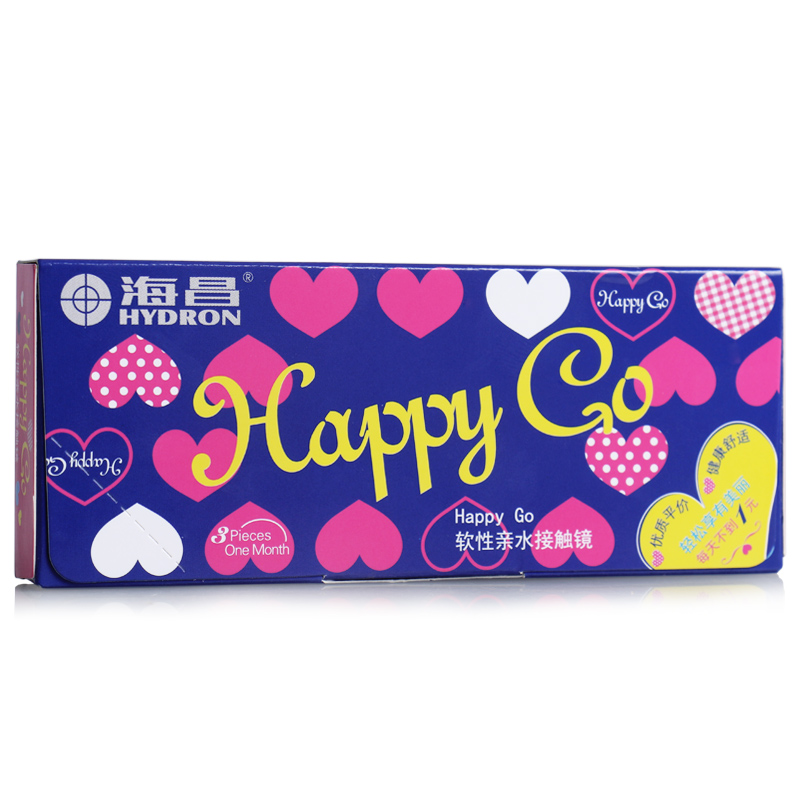 买2送镜盒海昌隐形近视眼镜Happy GO水润高透氧月抛3片眼睛眼镜