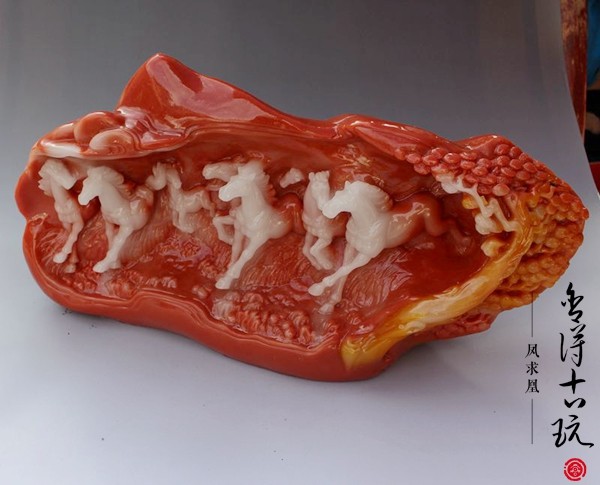 Imitation Shoushan Stone Hibiscus Stone Eight-horse Running Imitation Ancient Stone Carving Craft Gift Pendulum Decorated With Decorative Pendulum Jade Engraving Collection