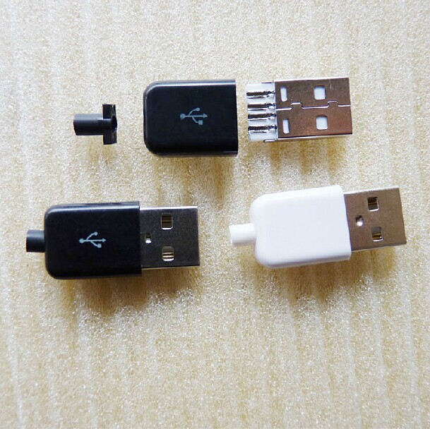 USB male head one-piece housing 5P welding wire style A public diy USB plug black and white