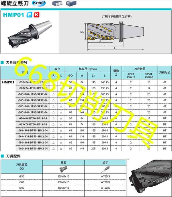 Zhuzhou Spiral End Milling Cutter HMP01-080*104-JT50-SP12-04 WT20IS I60M5*13