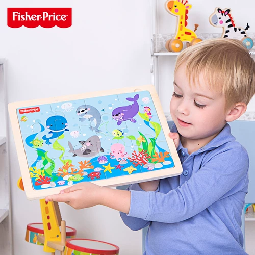 木玩世家 Доска-головоломка Fisher-Price Animal Park, детская игрушка, обучающая деревянная головоломка FP7002