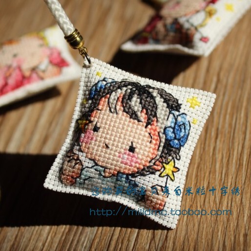 Rice Grain Cross-Stitch Dmc Embroidery Thread Kit Double-Sided Embroidery Phone Chain Pendant Keychain 12 Zodiac Signs Doll