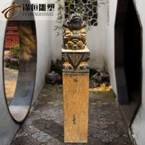 Stone carving horse pile Golden Toad green stone antique hotel home decoration lucky feng shui ornaments courtyard retro stone pillars