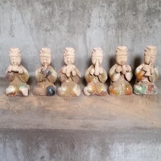 Tang three-color musical instrument figurines six-piece set maid male maid antique unearthed old goods Old pit bag true bag Old bag to the age