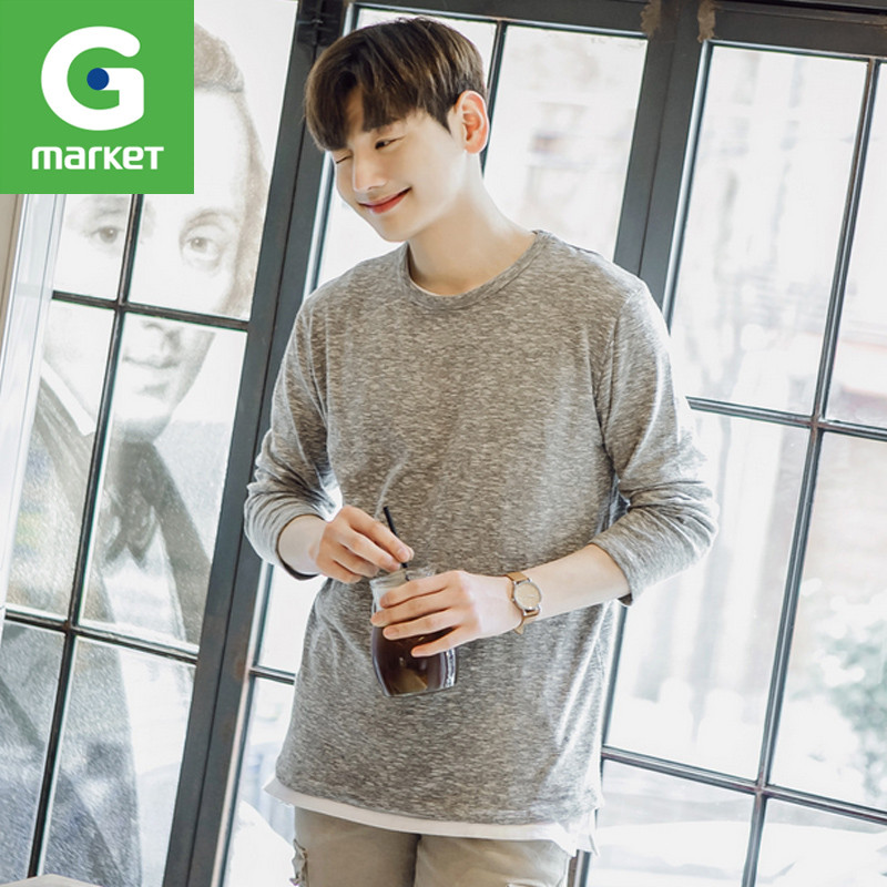 韩国新品 男装[JOGUNSHOP]韩版圆领简约休闲打底纯色长袖T恤