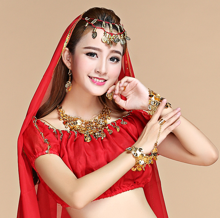 Neon Light Belly Leather Dance Suit Performance Dress Rehearsal Practice Suit Blouse Indian Dance Dress Lantern Short Sleeve