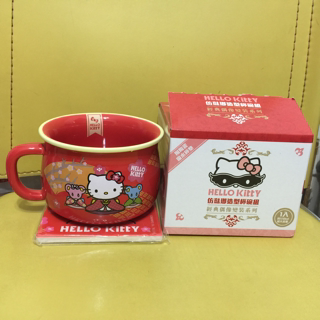 Spot Taiwan 7-11 hello kitty imitation enamel shape large cup bowl coaster set 550ML