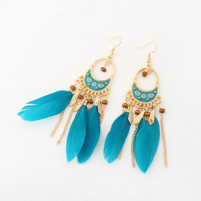 (Pearl Dai jewelry)European and American Bohemian national wind feather tassel earrings six colors