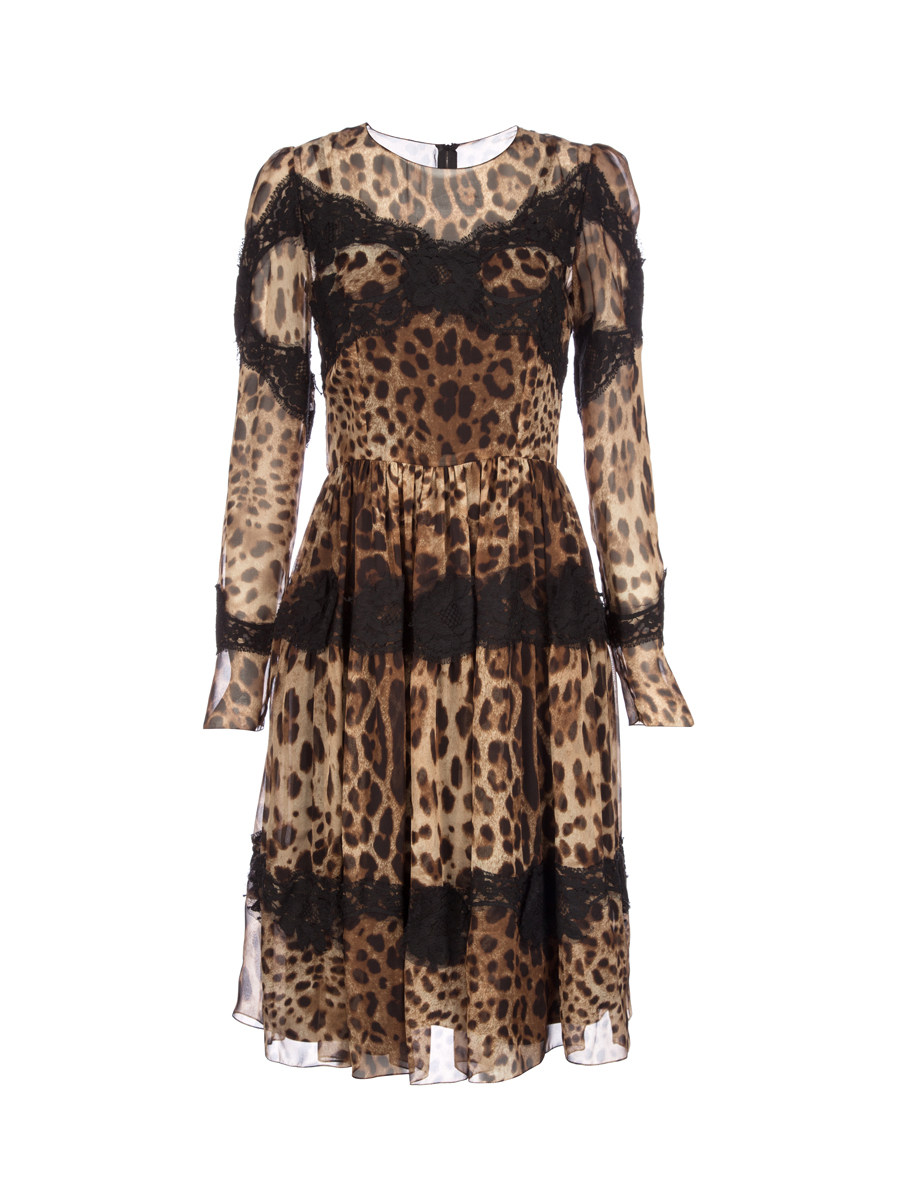 Dolce&Gabbana 豹纹印花拼接蕾丝连衣裙