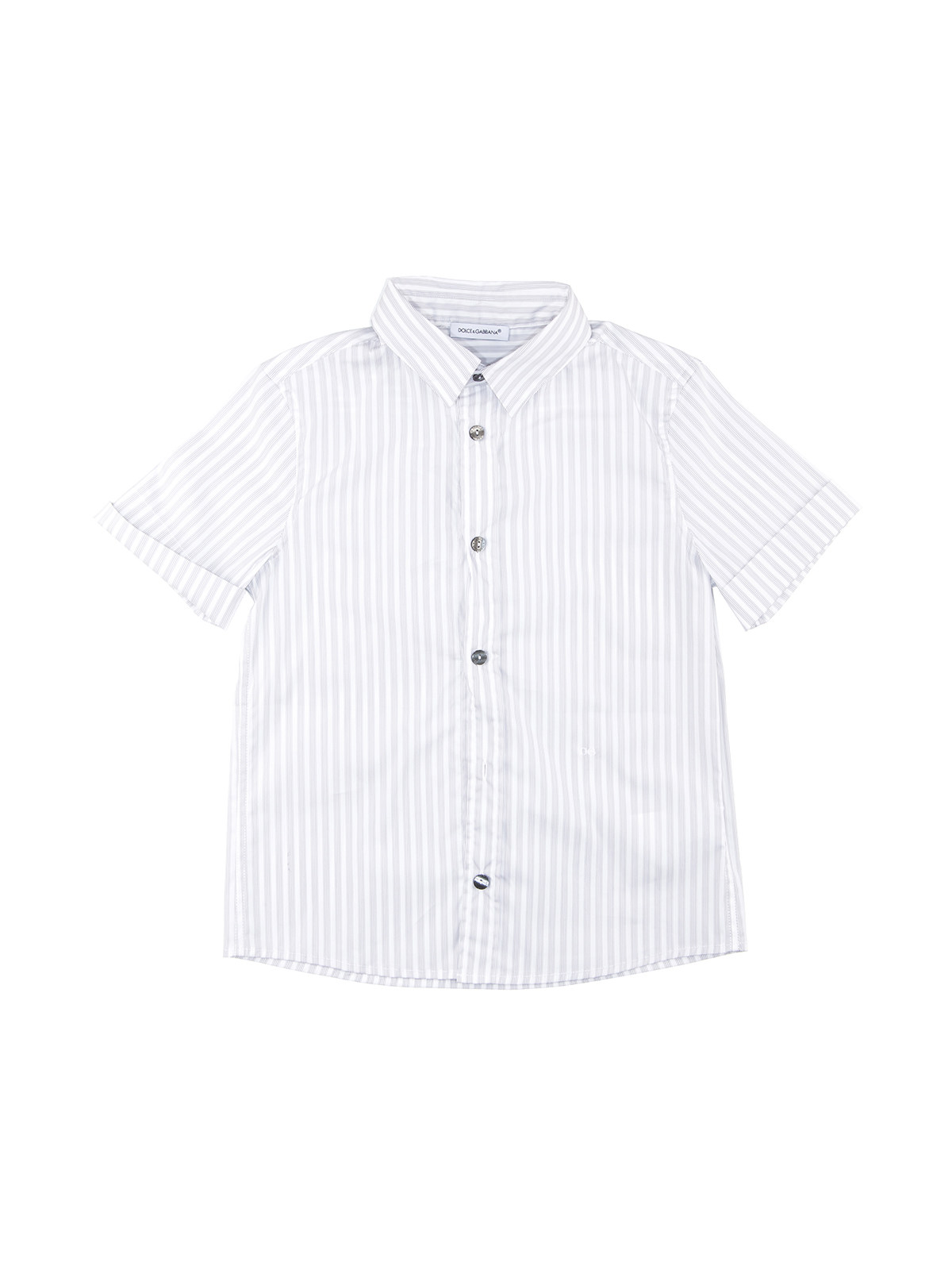 Dolce&Gabbana 白色混棉条纹短袖衬衣
