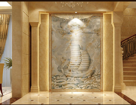 Tile background wall TV living room background wall Sofa background wall Art carving background wall Smooth sailing