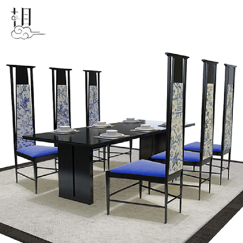 New Chinese Solid Wood High Back Chair Modern Cloth Art Image Chair Hotel Clubhouse Decoration Chair Villa-like family furniture