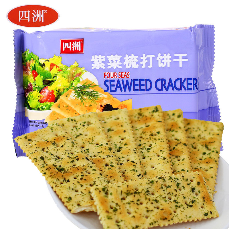 【天猫超市】四洲饼干梳打饼紫菜味 100g苏打饼零食休闲食品