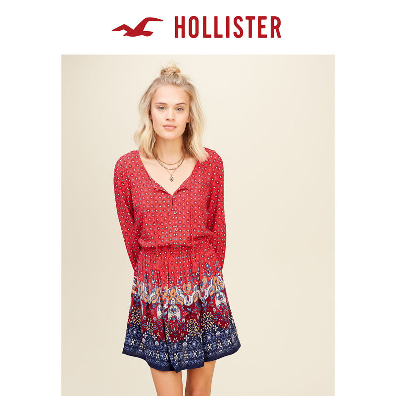 Hollister 2016春装新款流苏田园风连衣裙 女 111282
