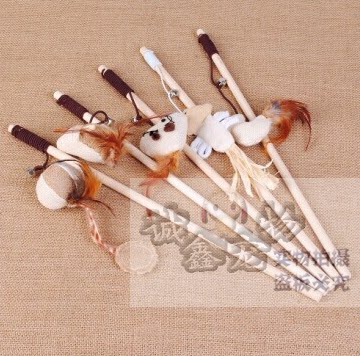 New cat with bell cat stick wooden cat stick rubber band cat toy mouse head