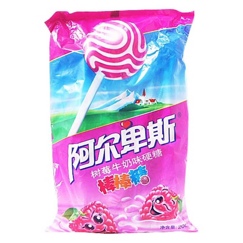 【天猫超市】阿尔卑斯树莓牛奶味硬糖棒棒糖200g袋装含20支