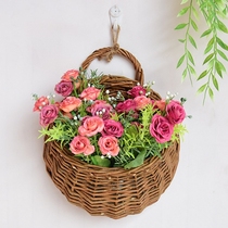 Hand-woven wall hanging flower basket pastoral interior wall decoration creative wall hanging rattan hanging basket multi-meat flower pot