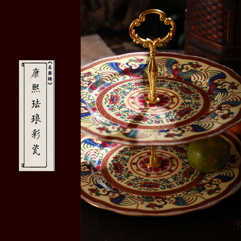Jingdezhen European hand paint double cake plate of fruit creative compote snack