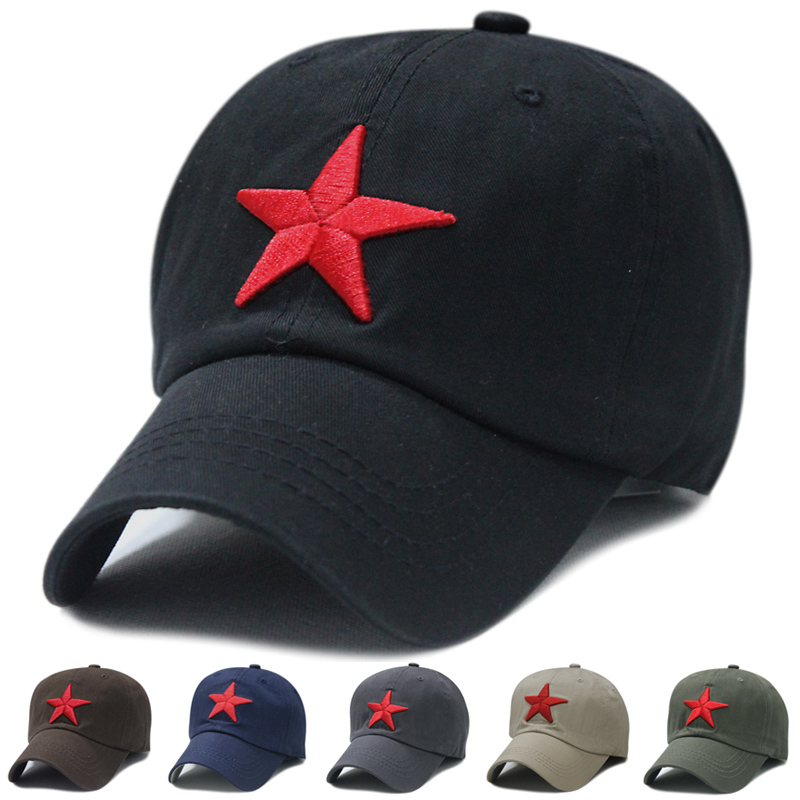 Spring Summer Fashion Han Edition Men's water washed cotton baseball cap Outdoor duck tongue cap pentagram Embroidery Casual Hat