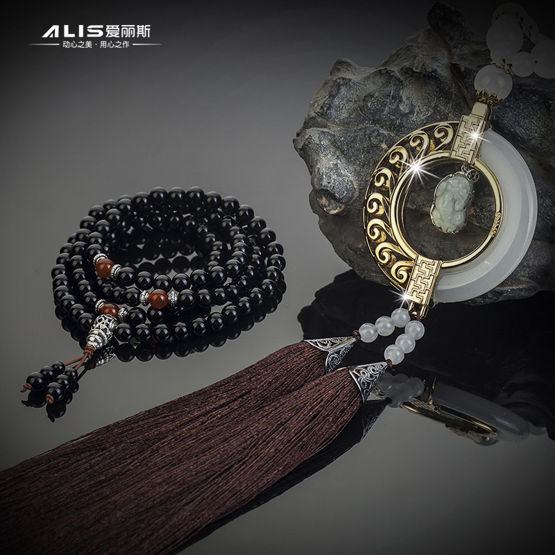 ALIS爱丽斯汽车挂件925纯银镶翡翠玉挂饰摆件新东方古韵招财貔貅