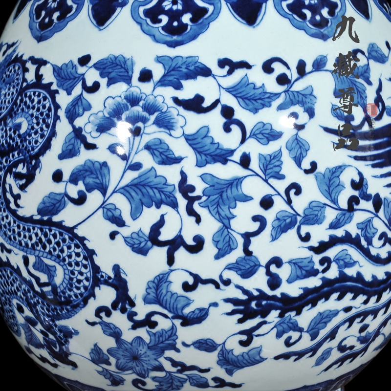 Jingdezhen ceramics hand - made double elephant ears in extremely good fortune of the big vase of blue and white porcelain classical home furnishing articles