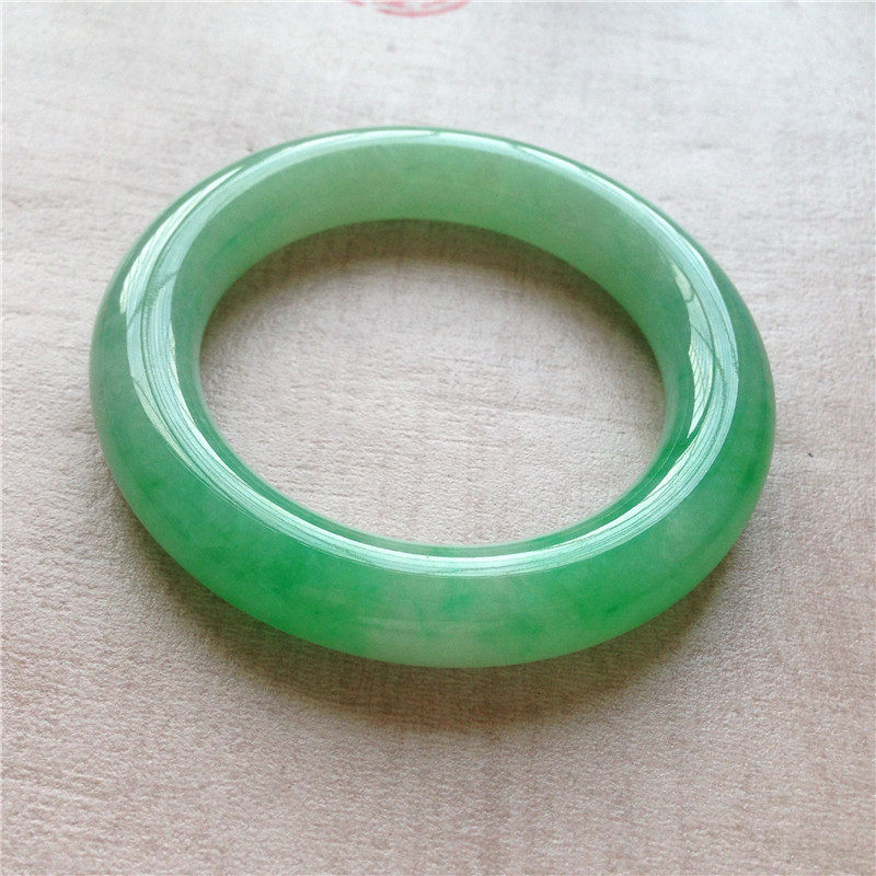Myanmar natural A goods old pit ice species Manyang green emperor green round emerald jade bracelet with certificate