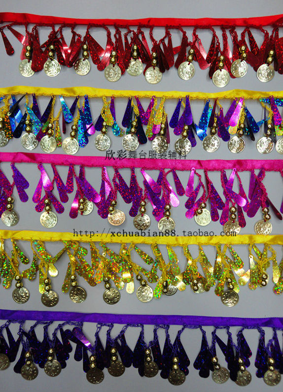 Dance waist chain belly leather dance waist trim drop silk with lace lace with bright sheet hanging edge and other polychromatic choice