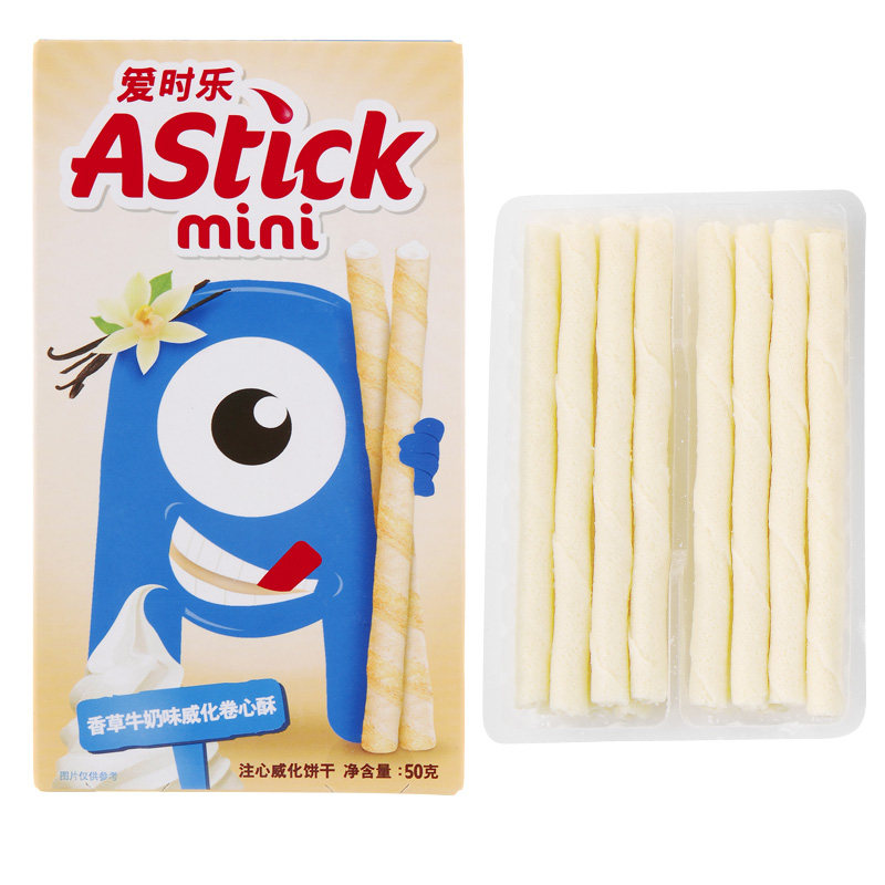 【天猫超市】印尼进口 Astick爱时乐 牛奶味威化卷心酥50g/盒