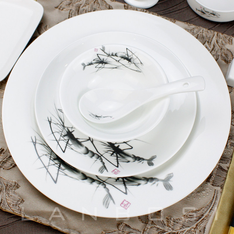 China Wind Hotels Cutlery Cutlery ceramic Restaurant Tableware Hotel Supplies Ceramics Suit Rice Bowls of Spoon Dishes 