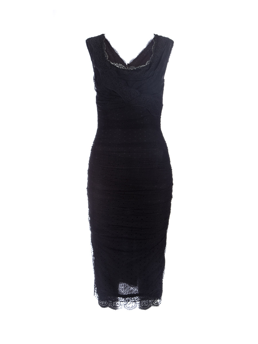 Dolce&Gabbana 黑色蕾丝细褶花边连衣裙