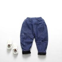 Winter style Han version Pants Plus Suede Children Warm Dark Blue Denim Trousers Boy Thickened Jeans Sons Radish Pants