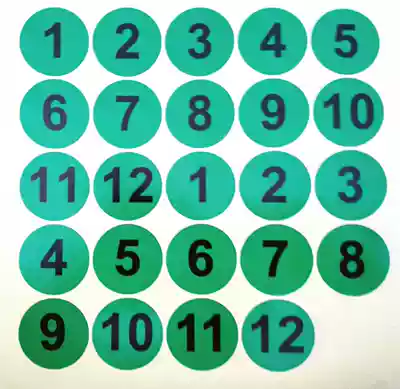 Diameter 30MM round self-adhesive label color number 1 continuous number sticker trademark black on green background