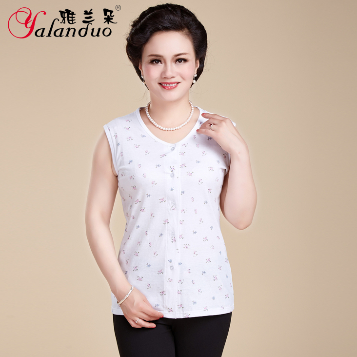 Middle-Aged and Elderly Women's Pure Cotton Button-Down Cardigan Vest, Open-Front Shirt, Base Layer Shirt, Mother's Shirt, All-Cotton Jersey