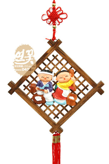 韩国传统工艺品/打糕人物大木窗框挂件/H-P03879