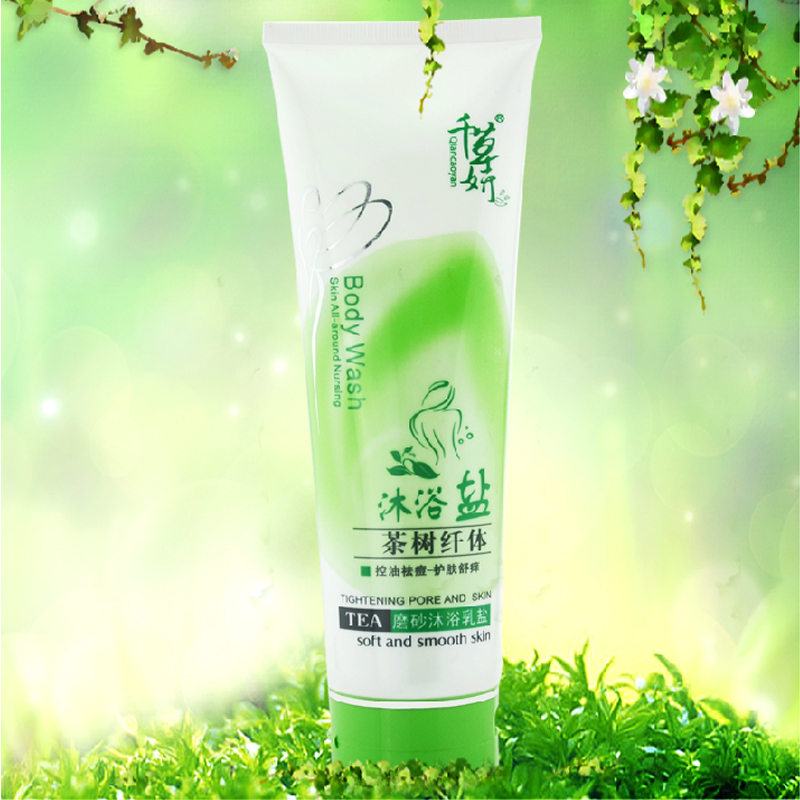 千草妍茶树纤体沐浴乳盐350g美白保湿后背祛痘浴盐去鸡皮身体护理