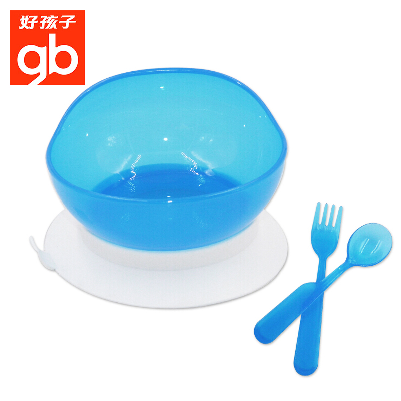 好孩子 宝宝带吸盘训练碗 防滑吸盘碗 儿童饭碗 送叉子勺子J80034
