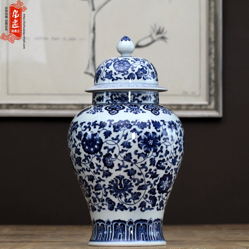 Jingdezhen ceramic general blue - and - white decoration flower pot pot - bellied furnishing articles household act the role ofing is tasted dry flower vase in the living room
