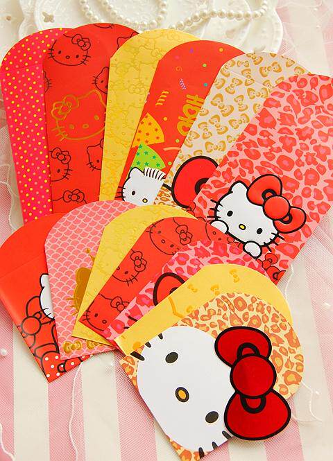 50 ~ cute cartoon big face cat long version short marriage celebration New Year red envelope red envelope is seal