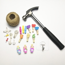 Creative photo wall clip hemp rope small hammer hanging wall decorations hanging frame wall non-creased nail I-shaped nail hook