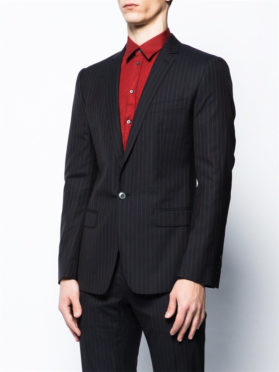 Dolce&Gabbana 黑色条纹平驳领一粒扣西服套装