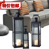 Eurostyle Iron Art Glass Floor Wind Lamp Horse Light Black Lantern Candle Holder Courtyard Outdoor indoor home