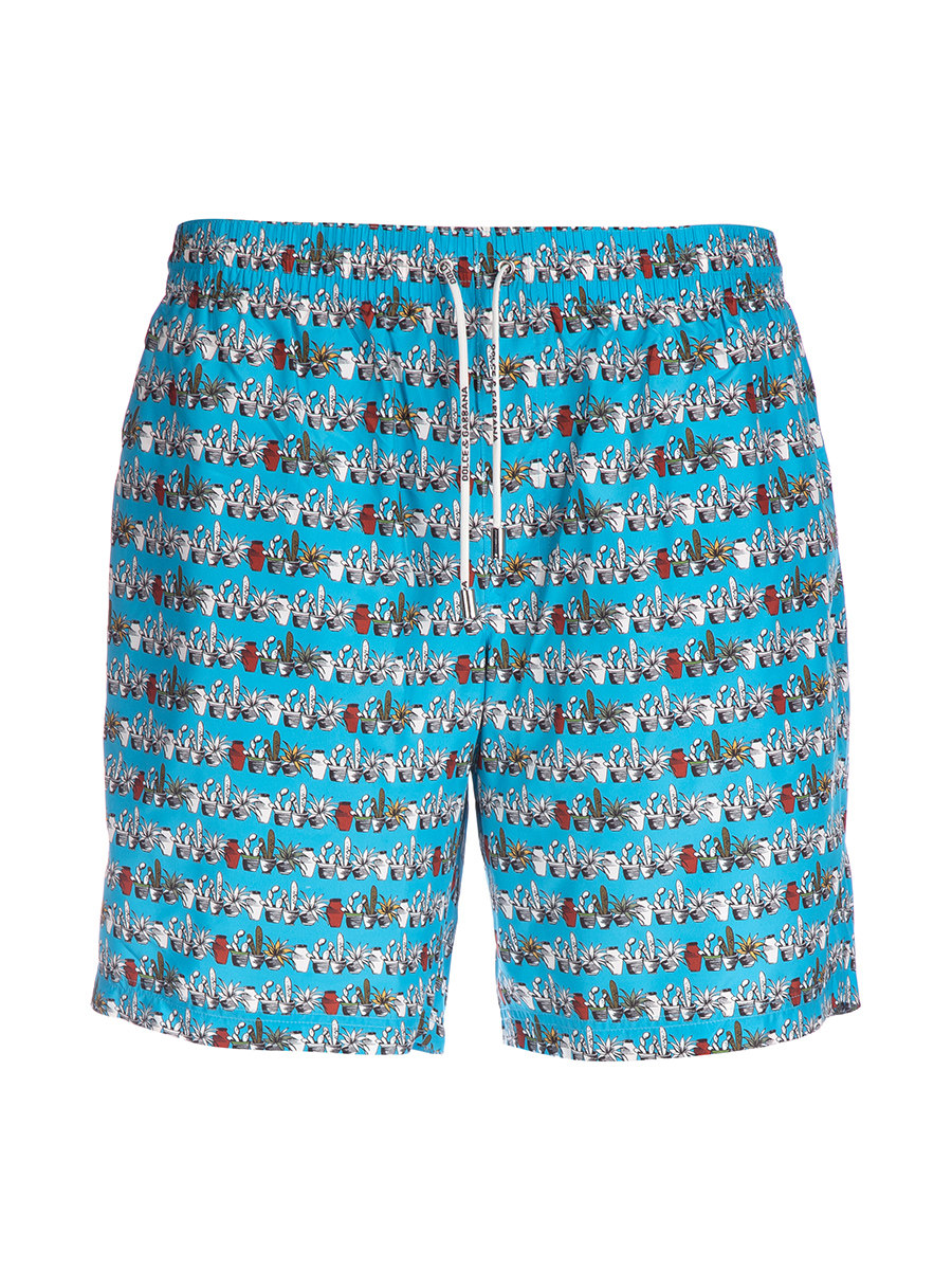 Dolce&Gabbana 蓝色拼色盆栽印花抽绳设计裤装