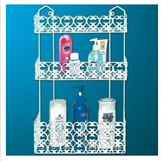 Free-to-punch three-layer shelving shelf Bathroom With Floor Finishing Rack Iron Art 3 Floor Containing Hanging Wall Shelf