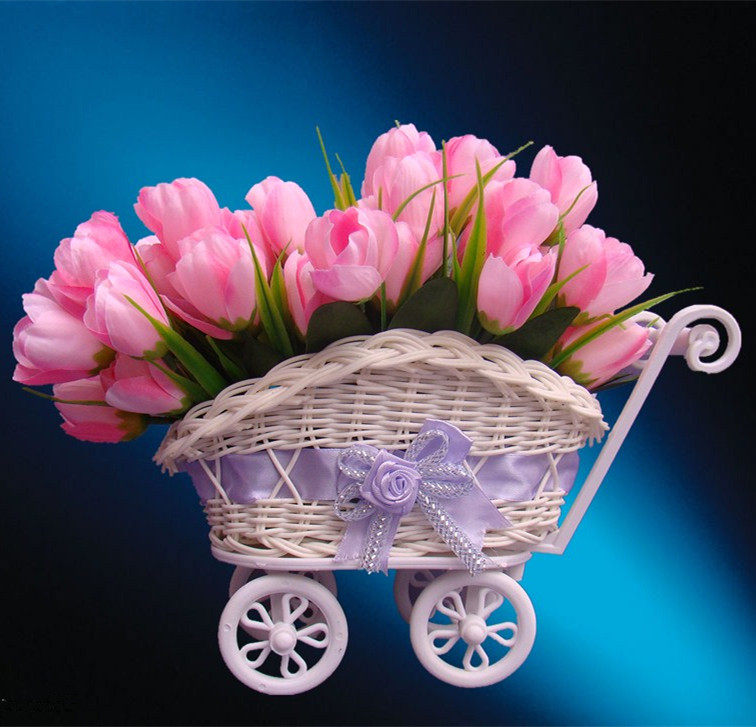 Movable rattan trolley simulation rattan children's push bed-rattan bed-rattan flower basket-Vine Basket