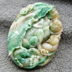 Украшения на шею 【dongdoon】天然a货独玉绝美天蓝肉粉复古色超大荷花鲤鱼鸳鸯佩