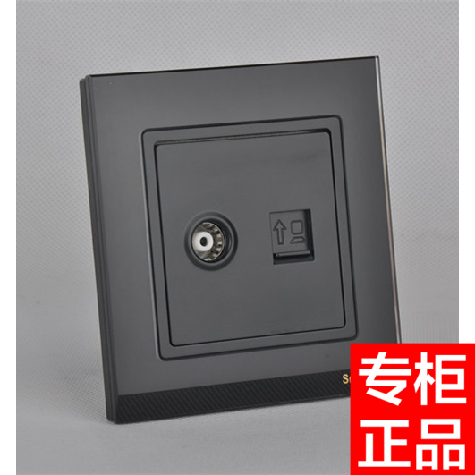 Schlangde electrician 86 Type of wall switch S12 black tempered glass One-link TV One-link telephone socket